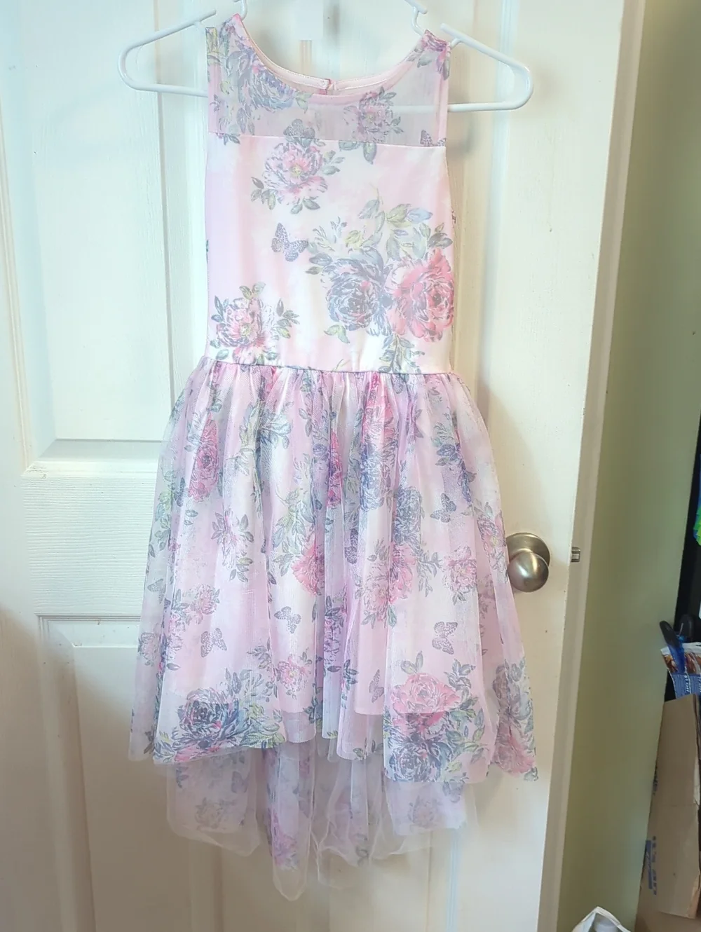 lilt Pink Floral Mesh High-Low Party Dress for Girls